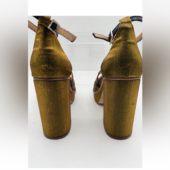 Free People Wythe T-Strap Platform Moss Satin Block Heels Made In Spain Sz. 9.5 - Picture 4 of 12